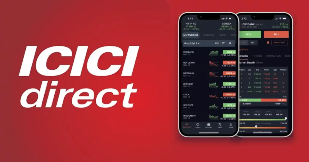 Icici direct app logo and front screen